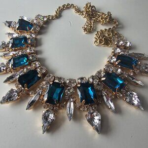 Blue Sapphire and Clear Empress Crystal Diamond Rhinestone Costume Jewlery